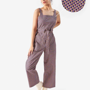 💜 Retro Geometric Print Jumpsuit with Adjustable Belt