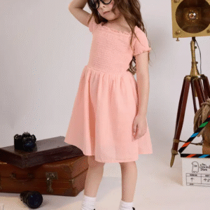 🌸 Charming Pink Ruffled Strap Dress for Girls (Back Detail)