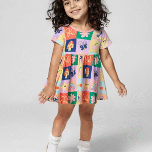 🌈 Playful Abstract Print Girls' T-Shirt Dress