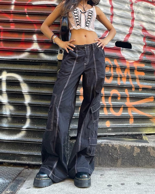 Grey Washed Cargo Jeans - Image 2