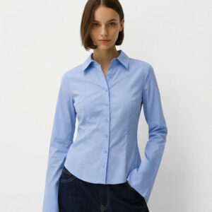 Pinstripes Flared Sleeves Shirt (Brown)