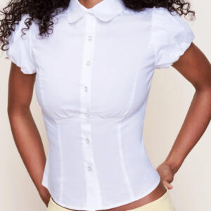 Stippled Stripes Flared Sleeves Shirt (Red)