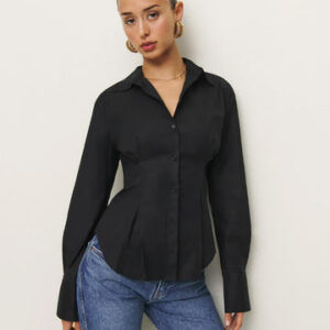 Pinstripes Flared Sleeves Shirt (Black)