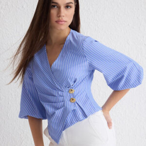 Pinstripes Flared Sleeves Shirt