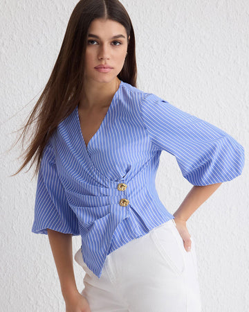 Pinstripes Flared Sleeves Shirt