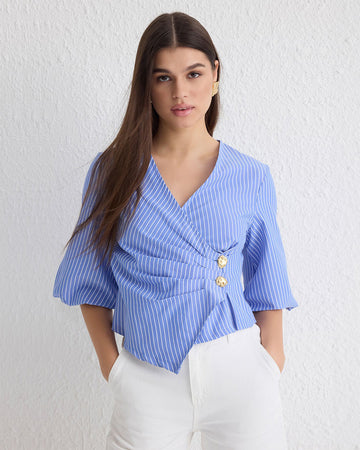 Pinstripes Flared Sleeves Shirt - Image 2