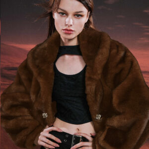 Beige Belted Fur Jacket
